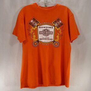 Mens Vintage 2000 Y2K Harley Davidson Orange Piston T-Shirt H-D of Erie PA M